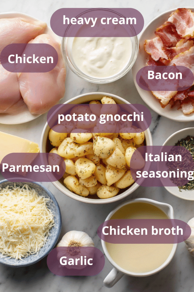  ingredients for one-pan chicken bacon gnocchi