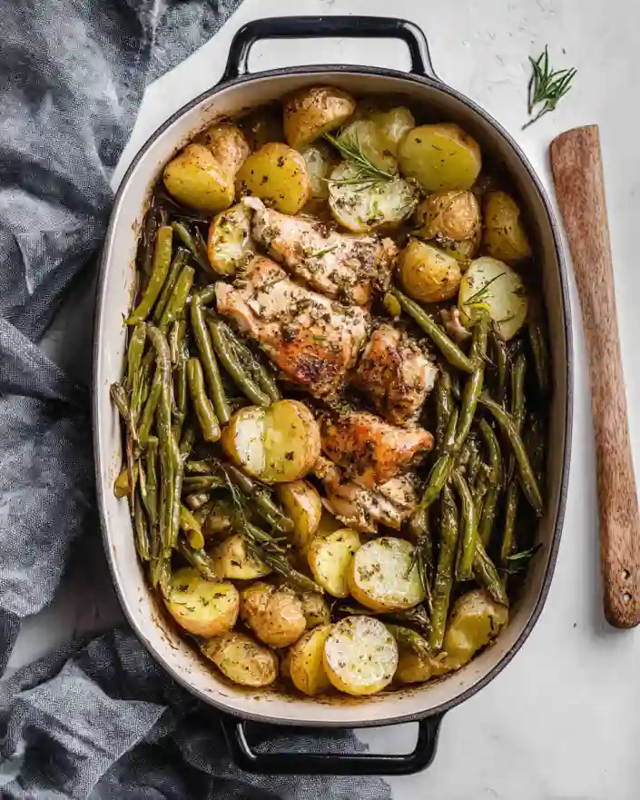 One pan chicken potatoes green beans sheet pan dinner