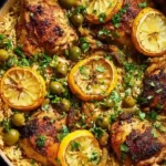 one pot chicken and rice with caramelized lemon