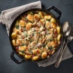 final one-pan chicken bacon gnocchi recipe card image