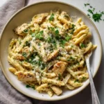 Serving garlic parmesan chicken pasta