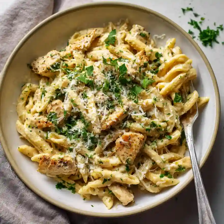  Serving garlic parmesan chicken pasta