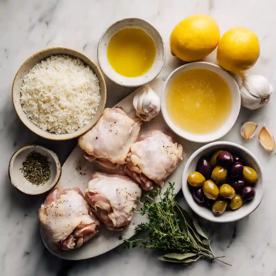  ingredients for one pot chicken and rice with lemon