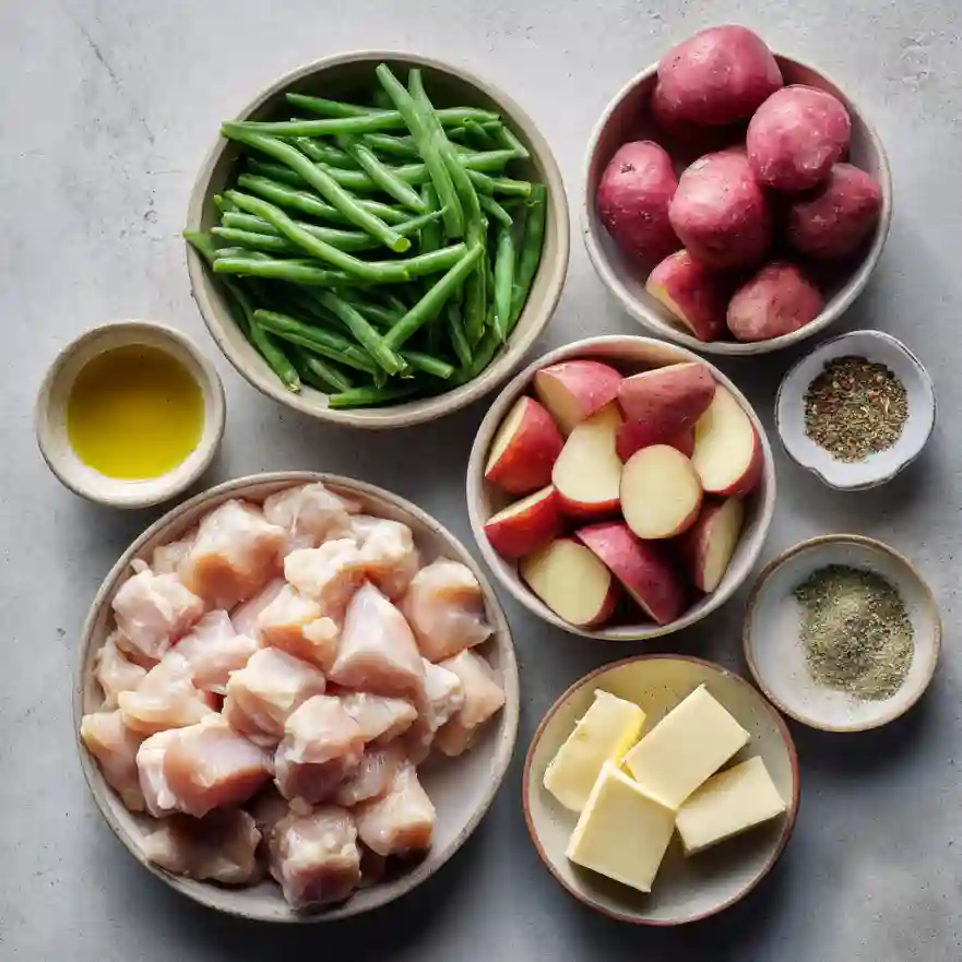 Ingredients for one pan chicken potatoes green beans