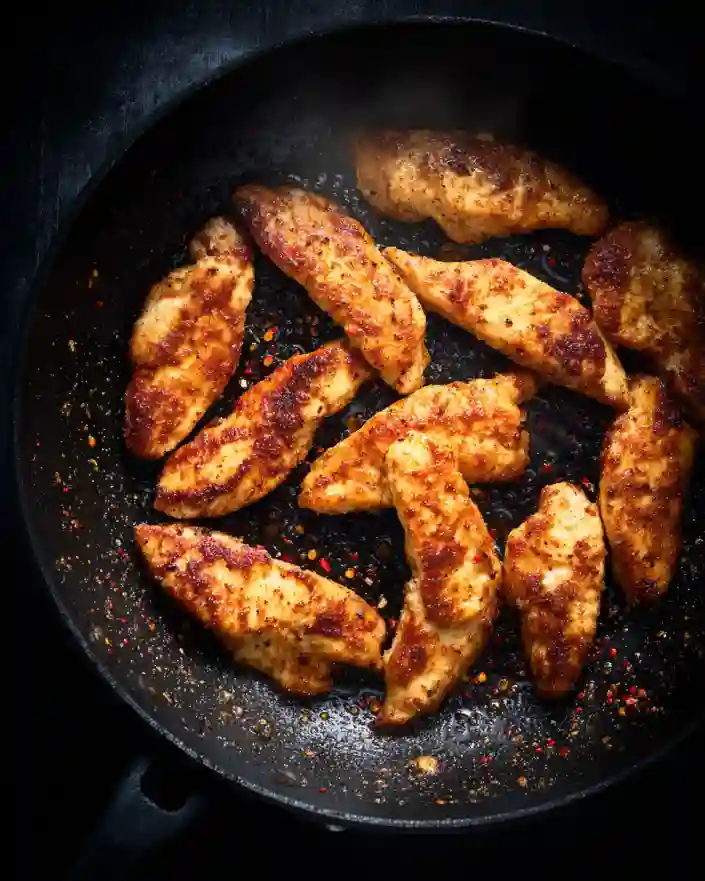 searing shawarma-spiced chicken