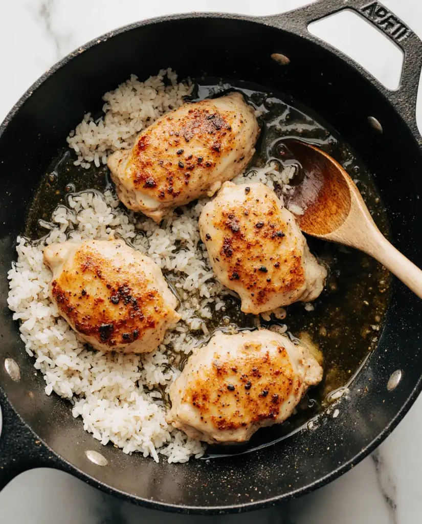 Cooking chicken and rice in one pan