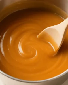Caramel mixture for no bake coconut pecan praline cookies in saucepan