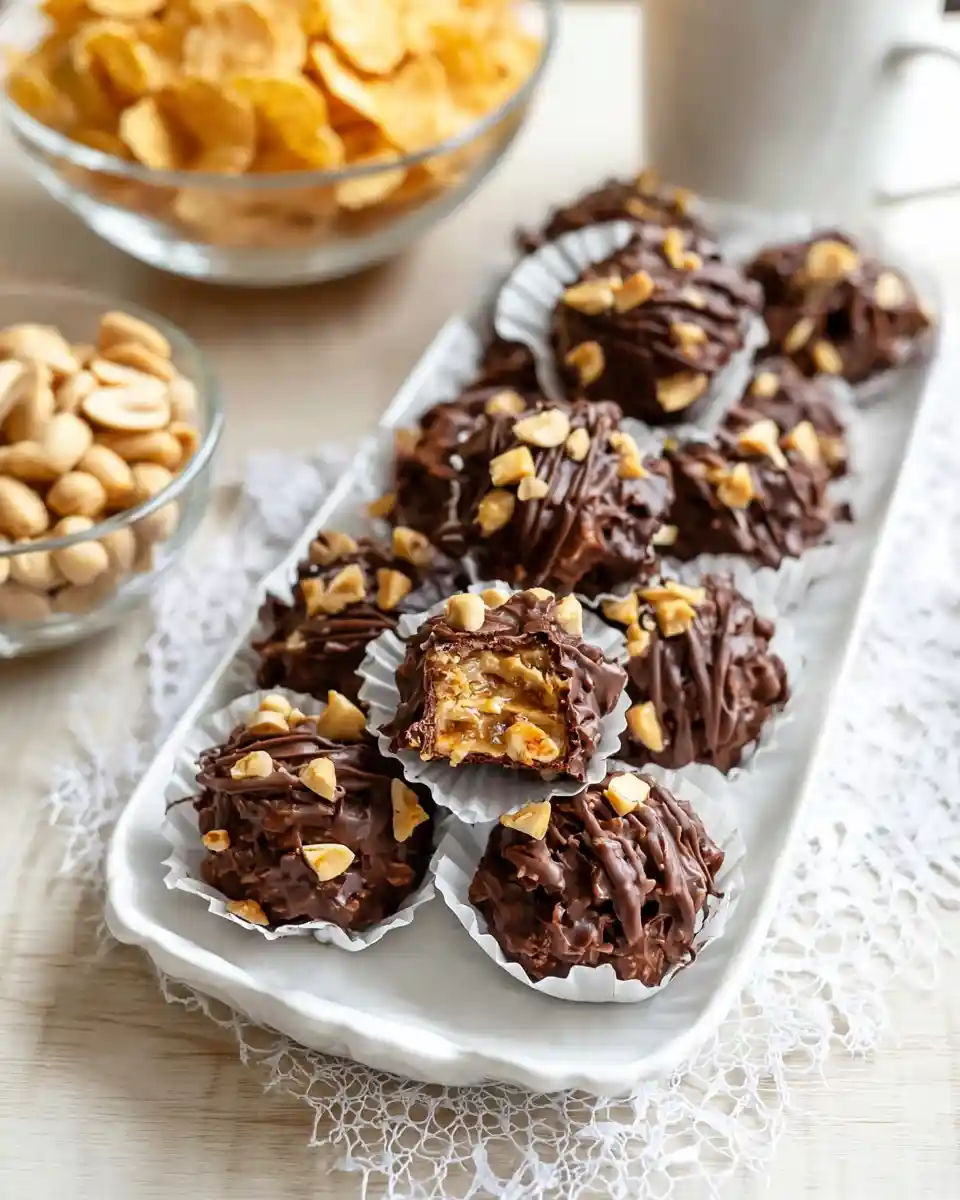 No Bake Crunchy Peanut Caramel Cookies