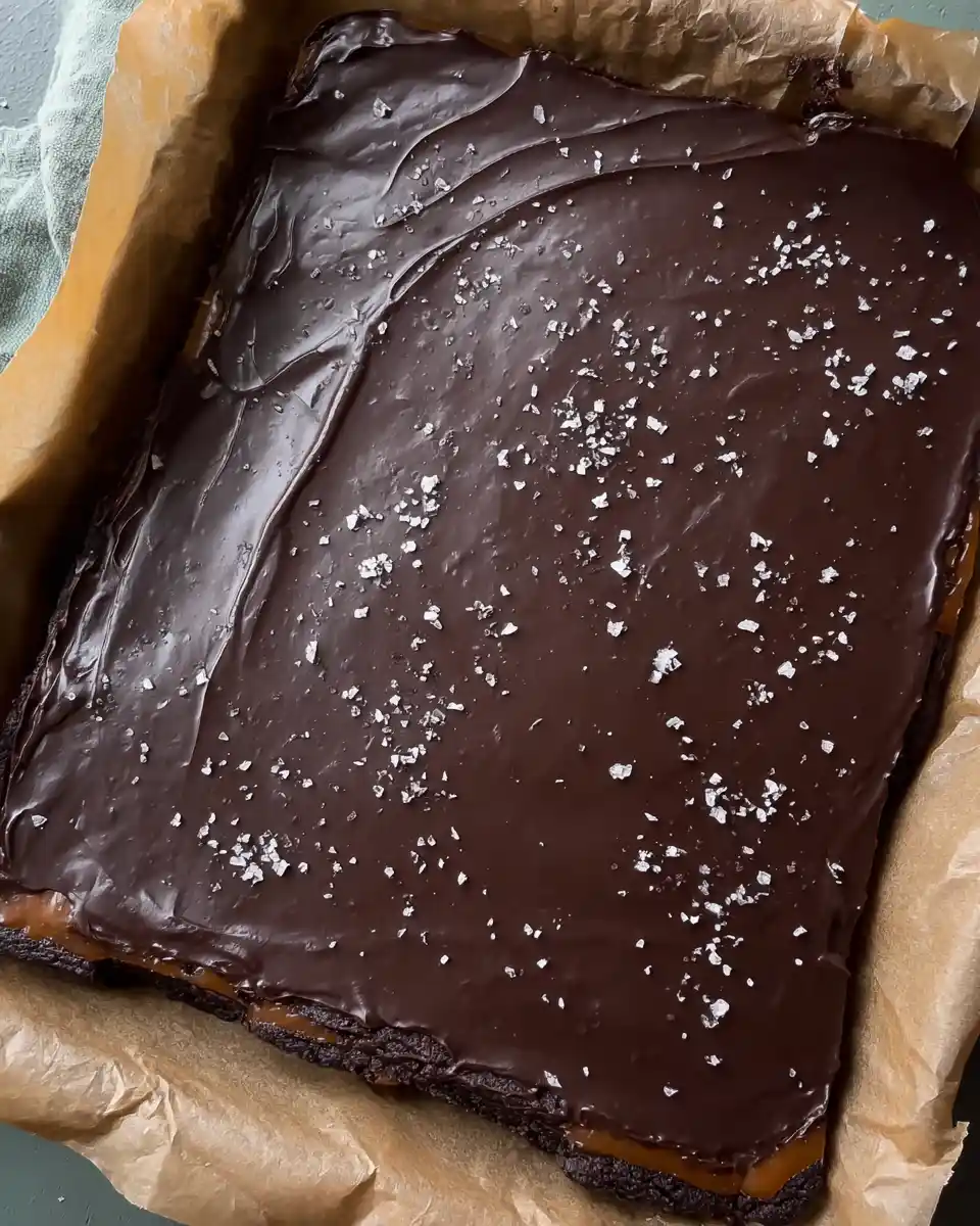 no-bake date caramel brownie batter bars stacked on board