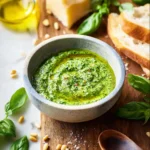 Best Pesto Sauce Recipe 1 Fresh homemade pesto sauce with basil, pine nuts, and olive oil