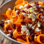 Quick Side Dish Carrot Ribbon Salad with feta, cranberries, and honey