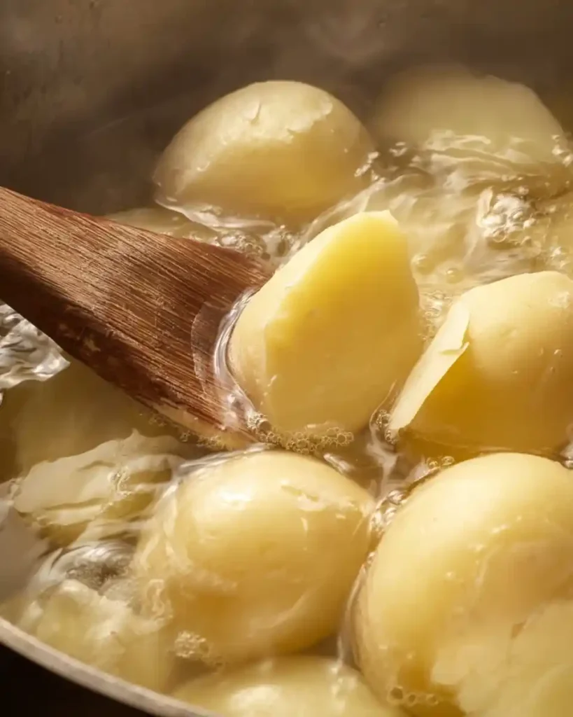 Potatoes boiling in salted water for quick side dish roast-potatoes