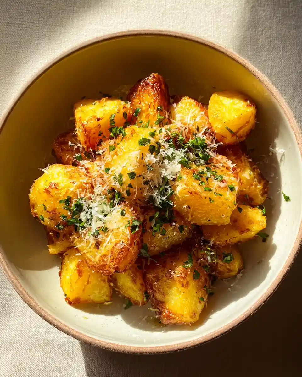 Crispy golden quick side dish roast potatoes with parmesan and parsley