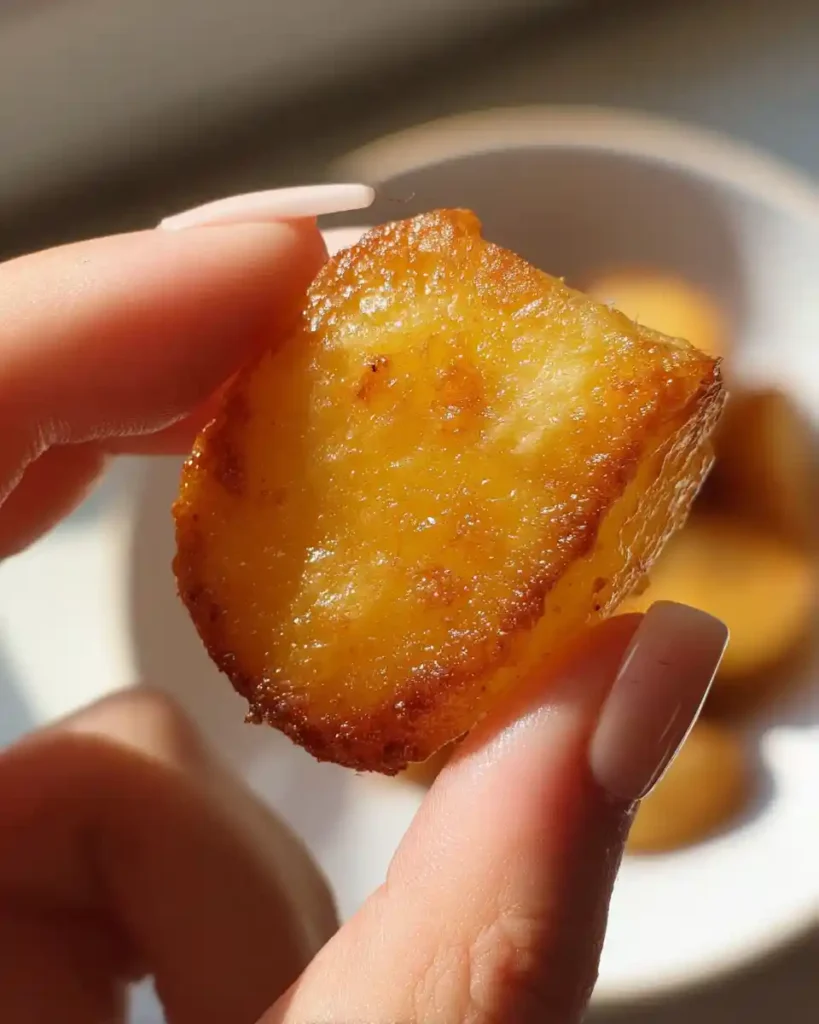 Crispy golden roast potato close-up