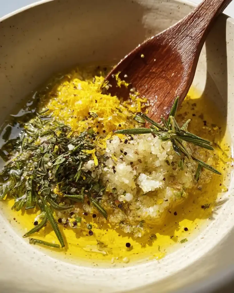 Garlic and rosemary oil mix for crispy roast potatoes