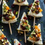 Mini Brie Christmas Trees 2 Mini brie Christmas trees holiday appetizer on festive platter